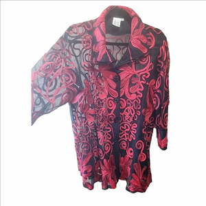 Parsley & Sage Embroidered Sheer Jacket Red Black 2X